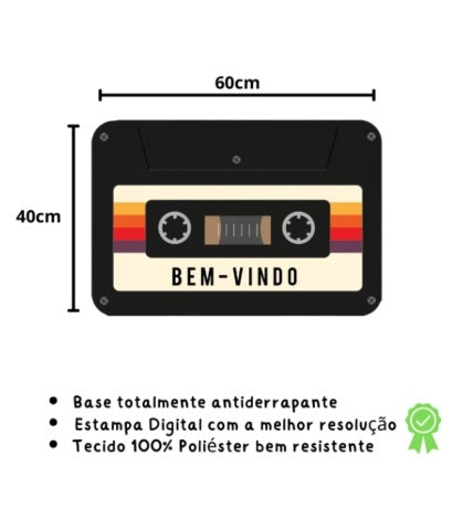 🎶✨ Tapete Capacho Fita Cassete – Vintage, Estiloso e Cheio de Personalidade! ✨🎶