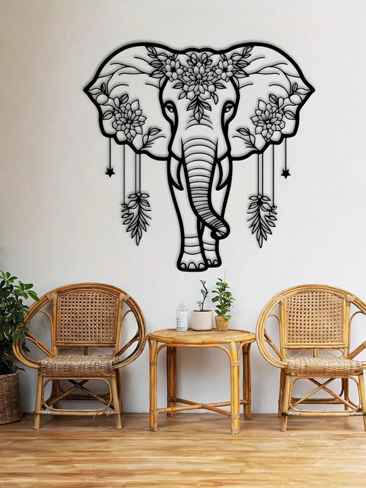 🐘✨ Arte de Parede Elefante Floral em Ferro ✨🐘