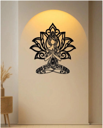 🌸 Quadro Decorativo de Parede em Metal "Namastê com Flor de Lótus"