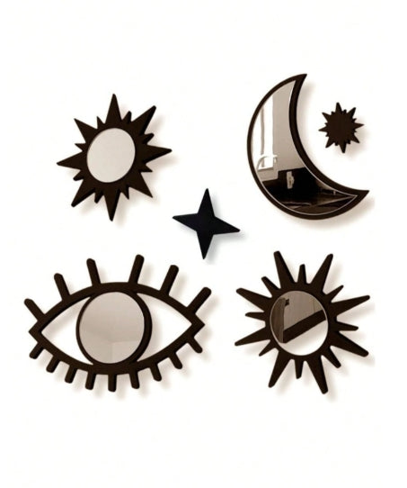 🌙✨ Kit Espelho Místico Celestial – 6 Peças em MDF Preto
