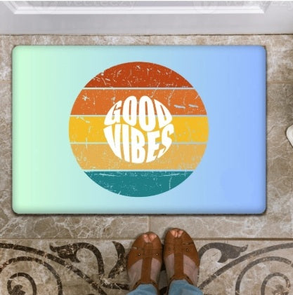 🌈 Tapete Capacho "Good Vibes" Degradê – Sua porta, sua energia! 🌈