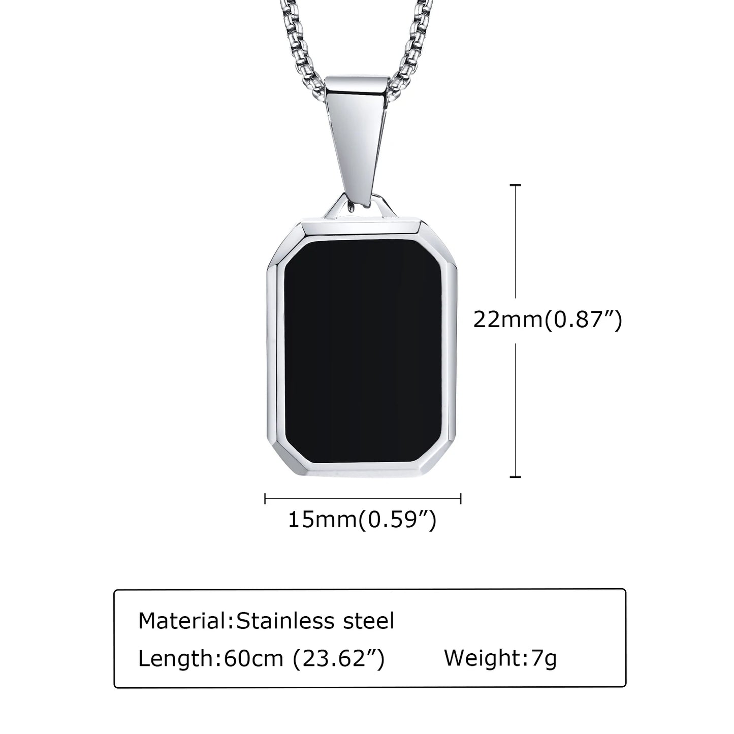 Colar Masculino com Pingente Quadrado em Esmalte Preto – Estilo Casual e Elegante