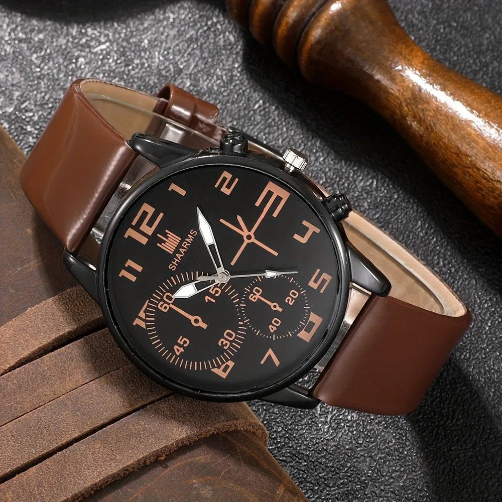 Kit Relógio Masculino 5pcs com Pulseira de Couro PU