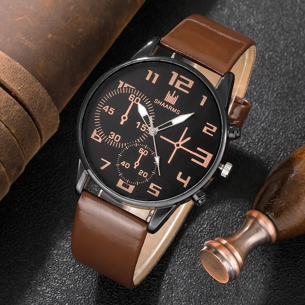 Kit Relógio Masculino 5pcs com Pulseira de Couro PU