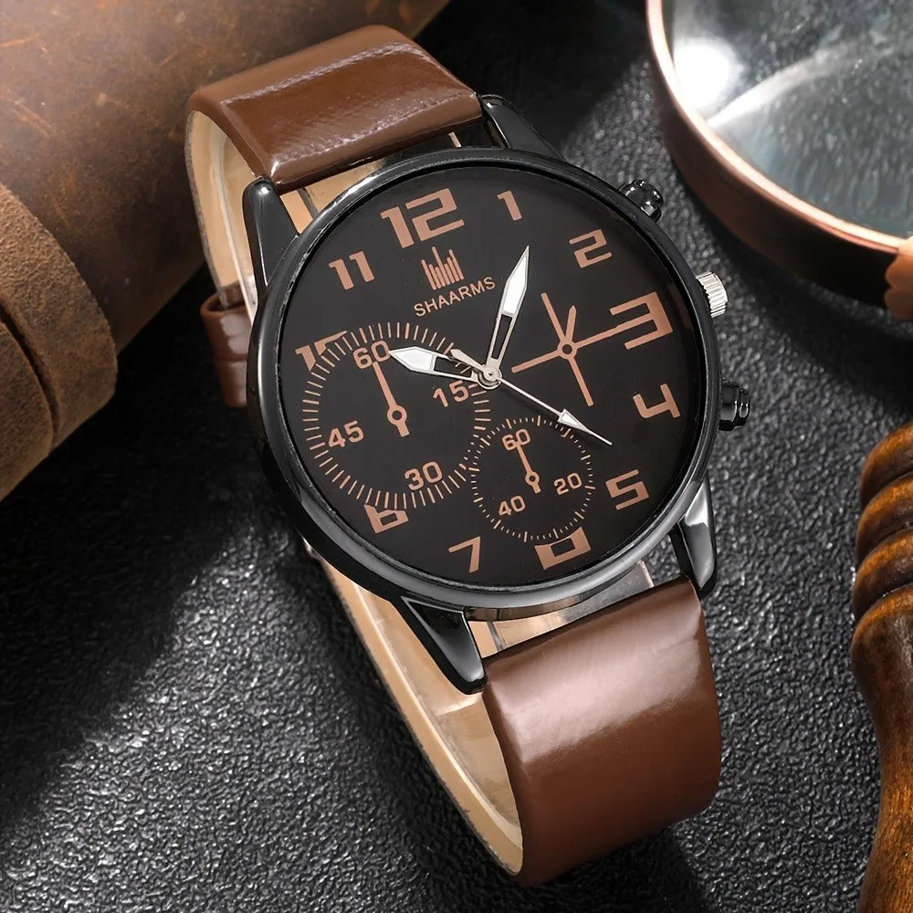 Kit Relógio Masculino 5pcs com Pulseira de Couro PU
